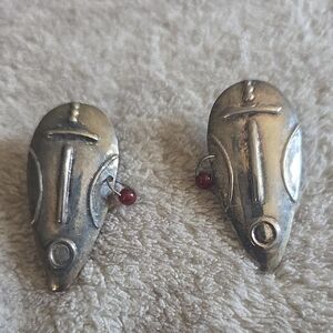 Silver and Red Women's Earrings